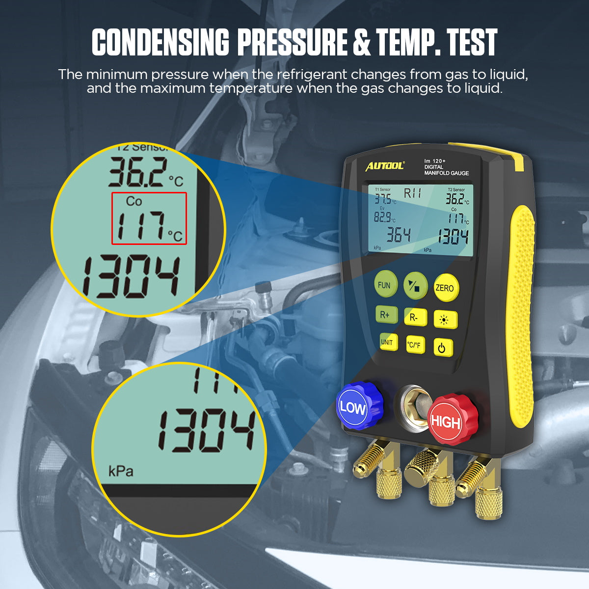 AUTOOL LM120 Upgrade AC Manifold Gauge Refrigerant Identifier