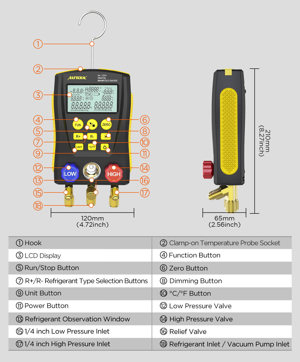 AUTOOL LM120 Upgrade AC Manifold Gauge Refrigerant Identifier