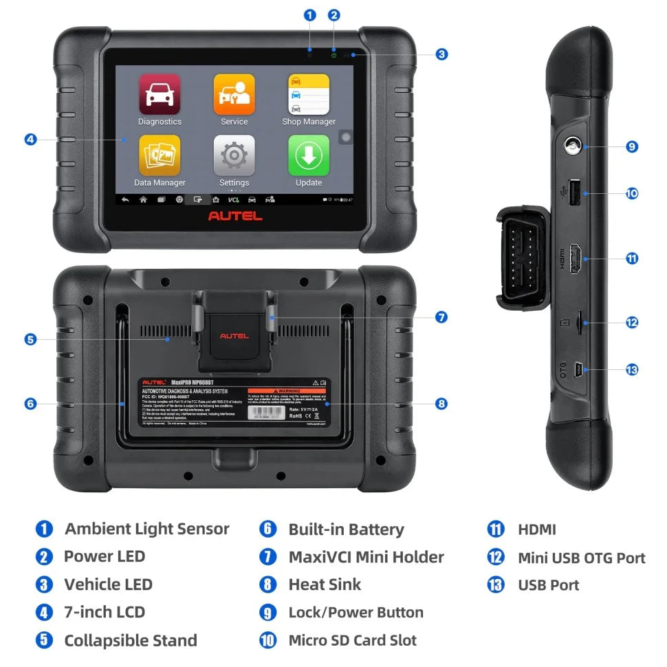 Autel MaxiPRO MP808BT Full System Diagnostic Tool with Complete OBD1 Adapters Support Wireless Upgrade Version of MP808 DS808