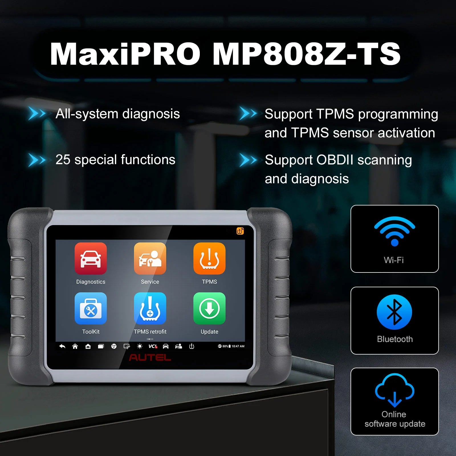 Autel MaxiPRO MP808Z-TS Android 11 Bi-Directional TPMS Relearn Tool