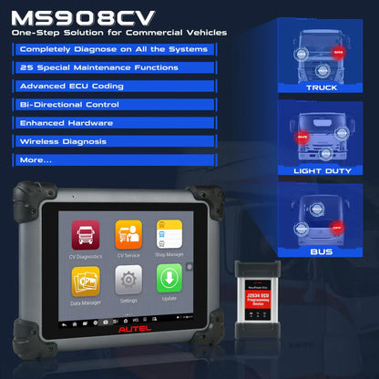 Autel Maxisys MS908CV Diagnostic Scanner For Heavy Duty Truck/ Semi Truck/ Commercial Cars, ECU Coding, Active Test, 25+23 Service Functions (Australian Version)