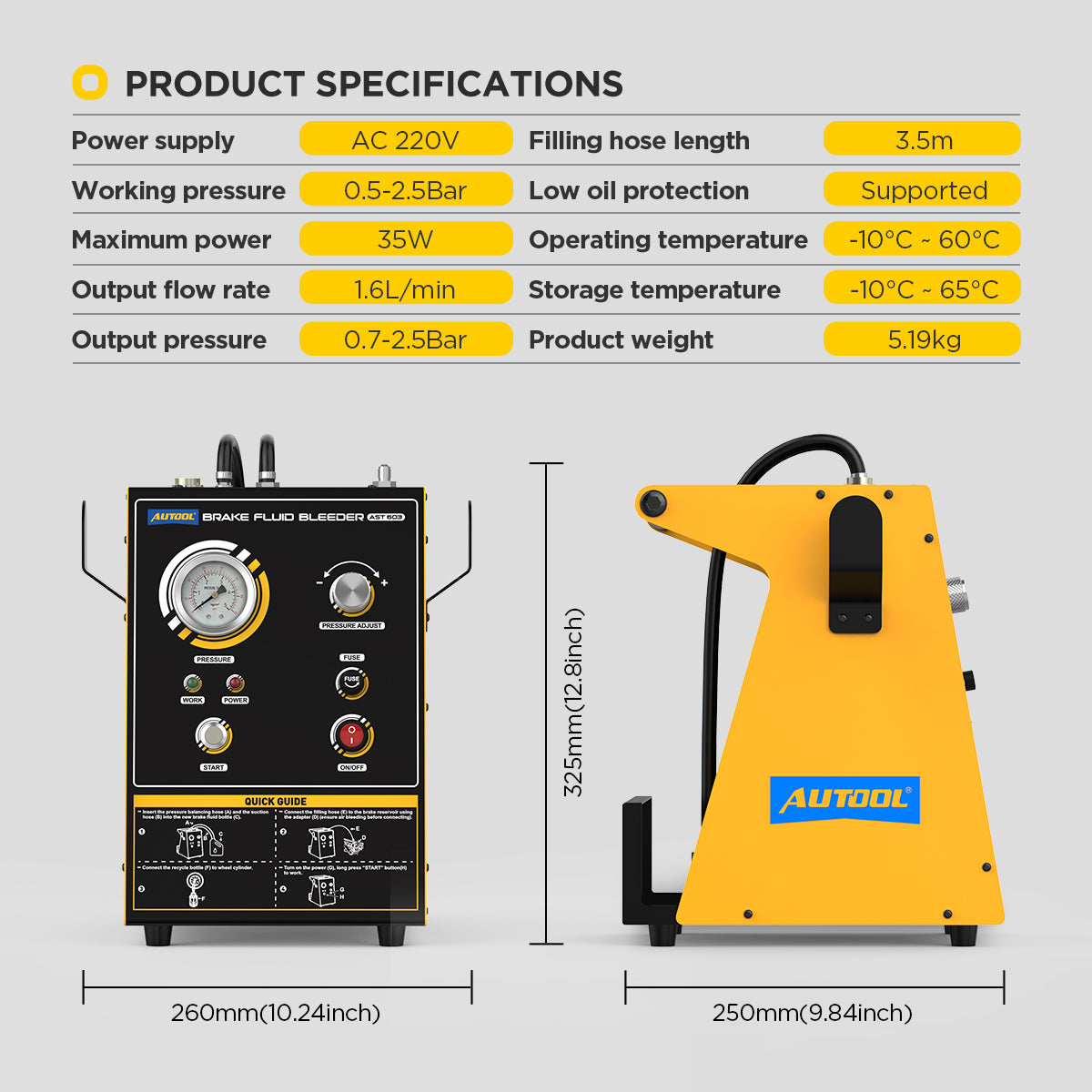 AUTOOL AST603 Automotive Brake Fluid Changer, Pulse 0.5-2.5bar