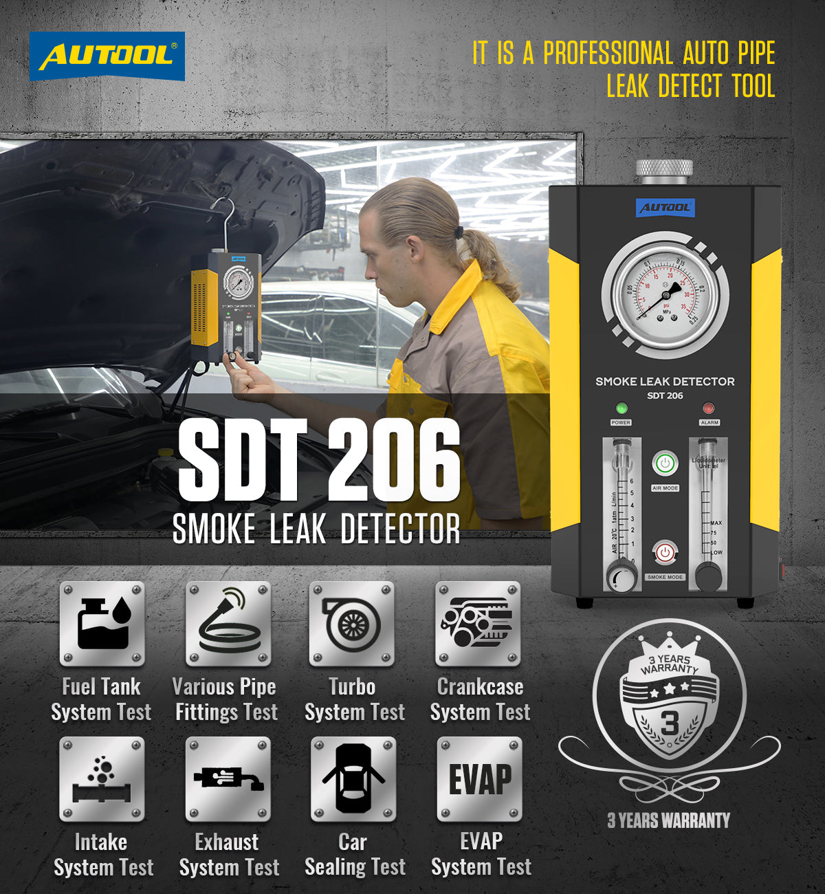 AUTOOL SDT206 Automotive EVAP Leaks Testing Machine,12V/24V Vehicle Pipes