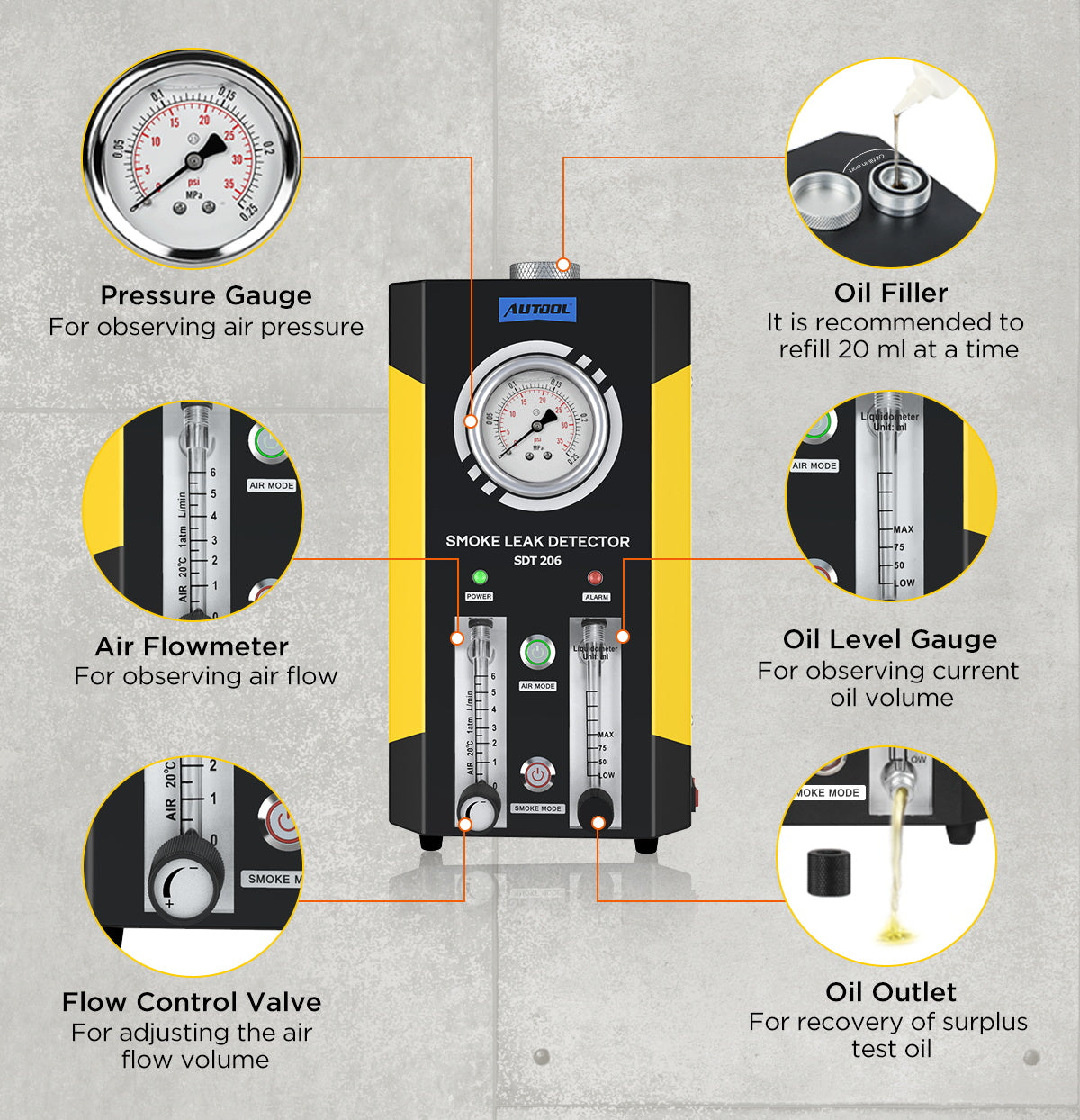 AUTOOL SDT206 Automotive EVAP Leaks Testing Machine,12V/24V Vehicle Pipes