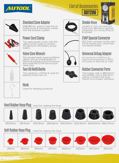 AUTOOL SDT206 Automotive EVAP Leaks Testing Machine,12V/24V Vehicle Pipes