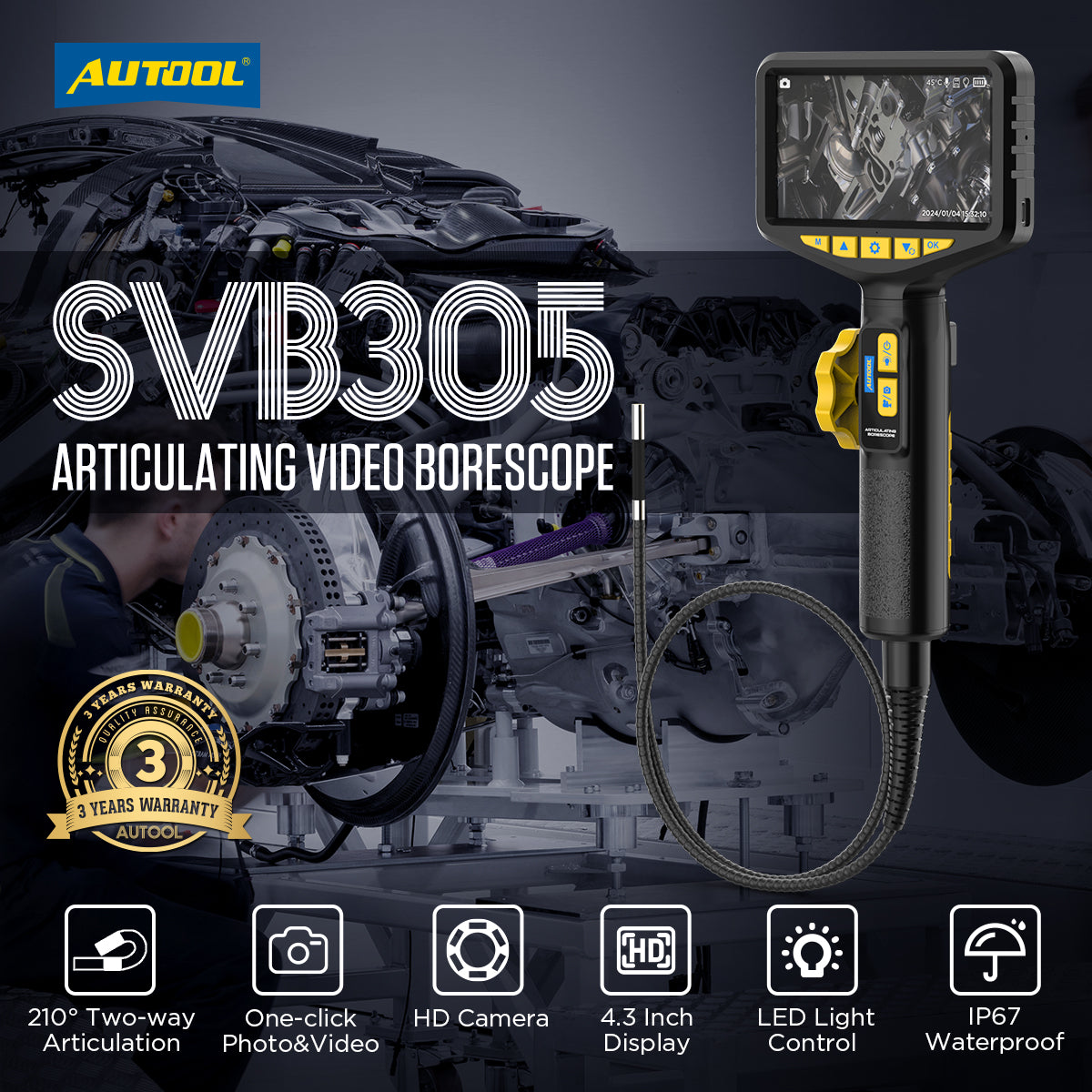 AUTOOL SVB305 Borescope Inspection Camera 5-inch 1080P
