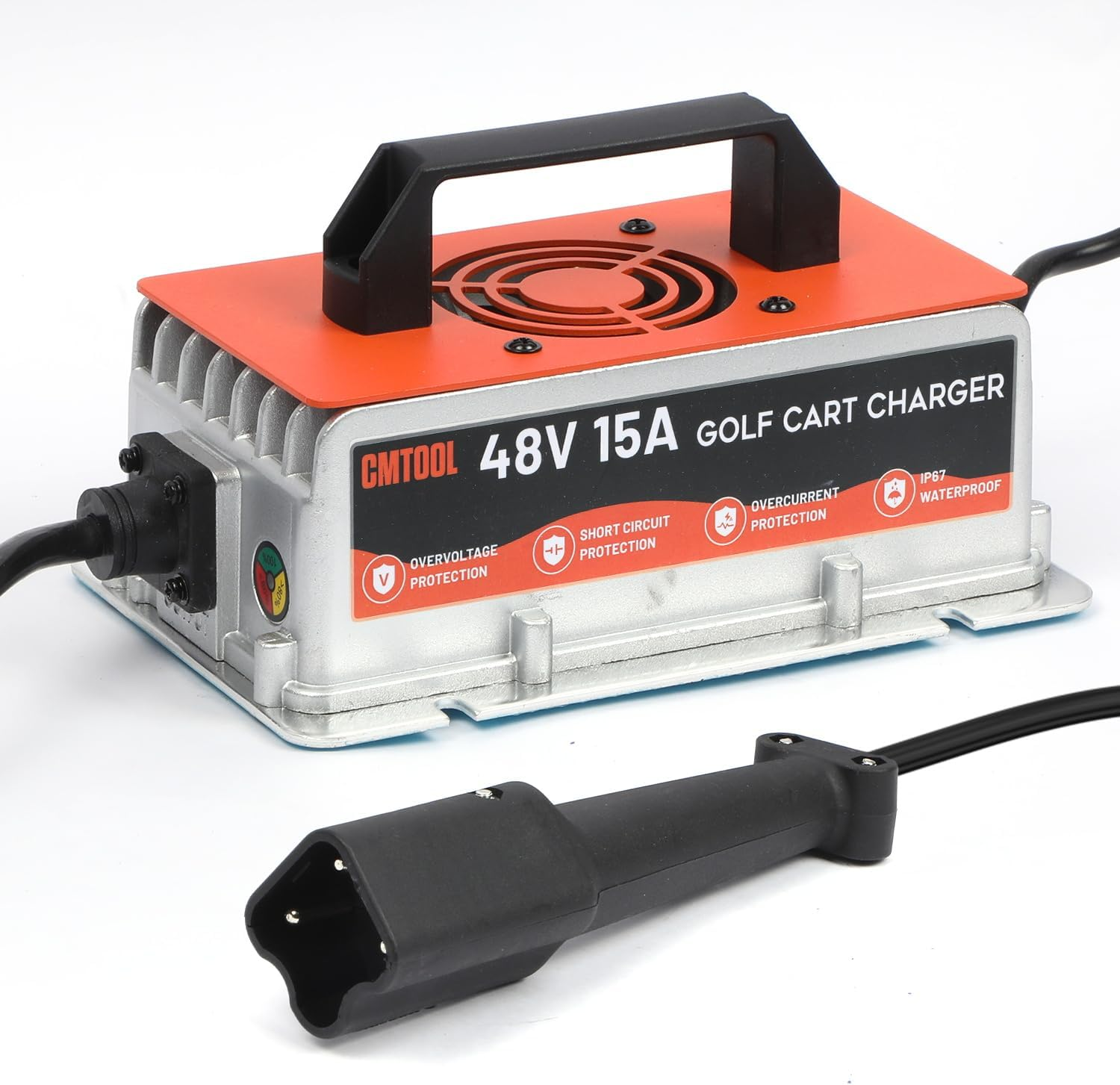 CMTOOL 48V 15A Golf Cart Battery Charger for Yamaha G29 – 7-Stage Smart Charging with Auto Trickle, 3-Pin Leaf Plug, IP67 Waterproof, Compatible with Lead-Acid/AGM/GEL