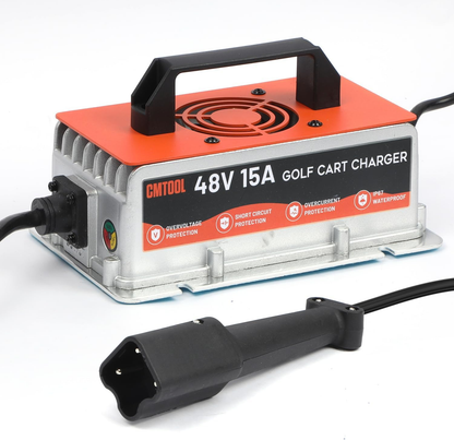 CMTOOL 48V 15A Golf Cart Battery Charger for Yamaha G29 – 7-Stage Smart Charging with Auto Trickle, 3-Pin Leaf Plug, IP67 Waterproof, Compatible with Lead-Acid/AGM/GEL