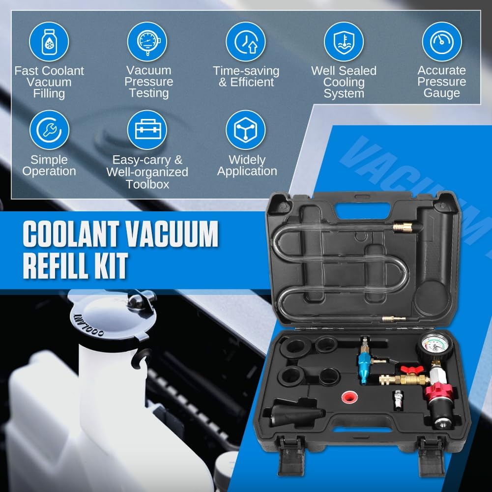 Coolant Vacuum Refill Kit Time-saving Vacuum Coolant Refill Kit Well-sealed Cooling System Vacuum Purge & Refill Kit with Pressure Gauge