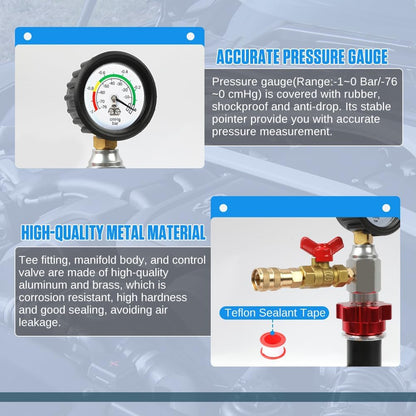 Coolant Vacuum Refill Kit Time-saving Vacuum Coolant Refill Kit Well-sealed Cooling System Vacuum Purge & Refill Kit with Pressure Gauge