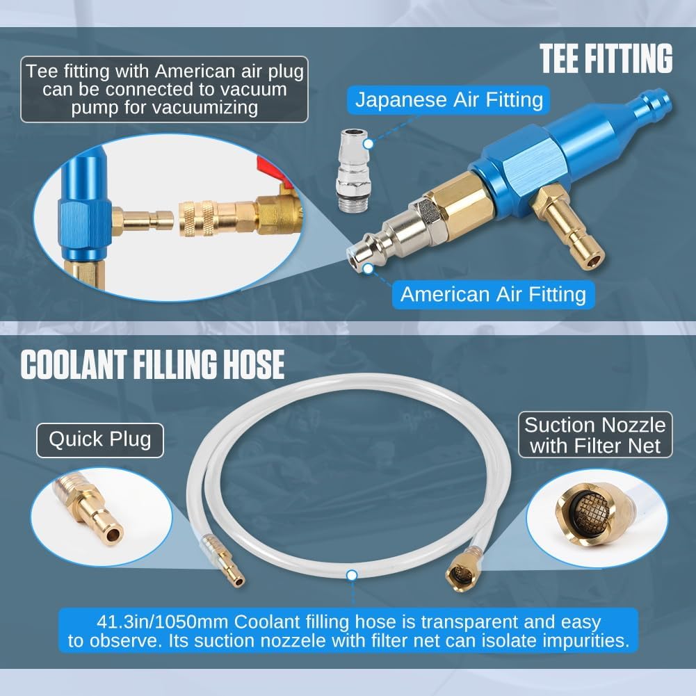 Coolant Vacuum Refill Kit Time-saving Vacuum Coolant Refill Kit Well-sealed Cooling System Vacuum Purge & Refill Kit with Pressure Gauge
