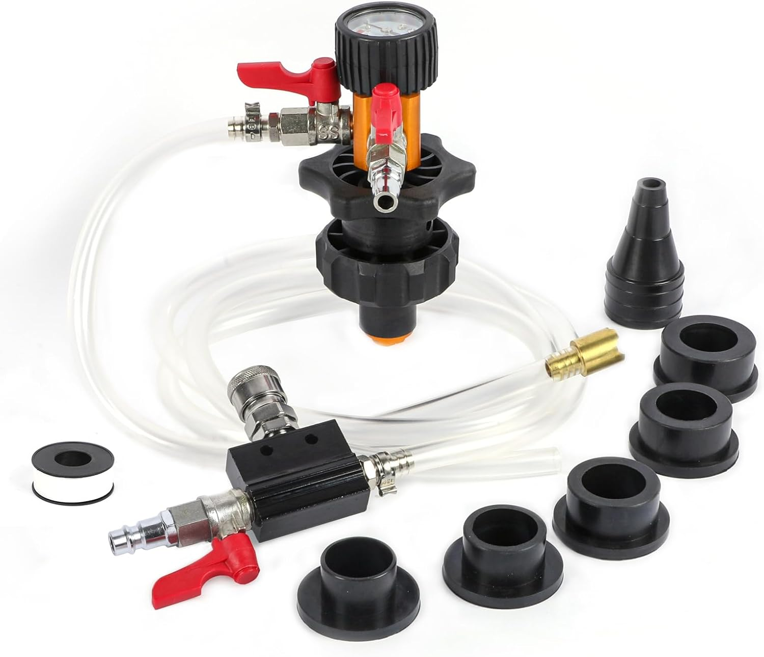 MR CARTOOL Coolant Vacuum Refill Tool Kit with Pressure Gauge, 5 Adapters & Air Connectors for Radiator and Heater Core