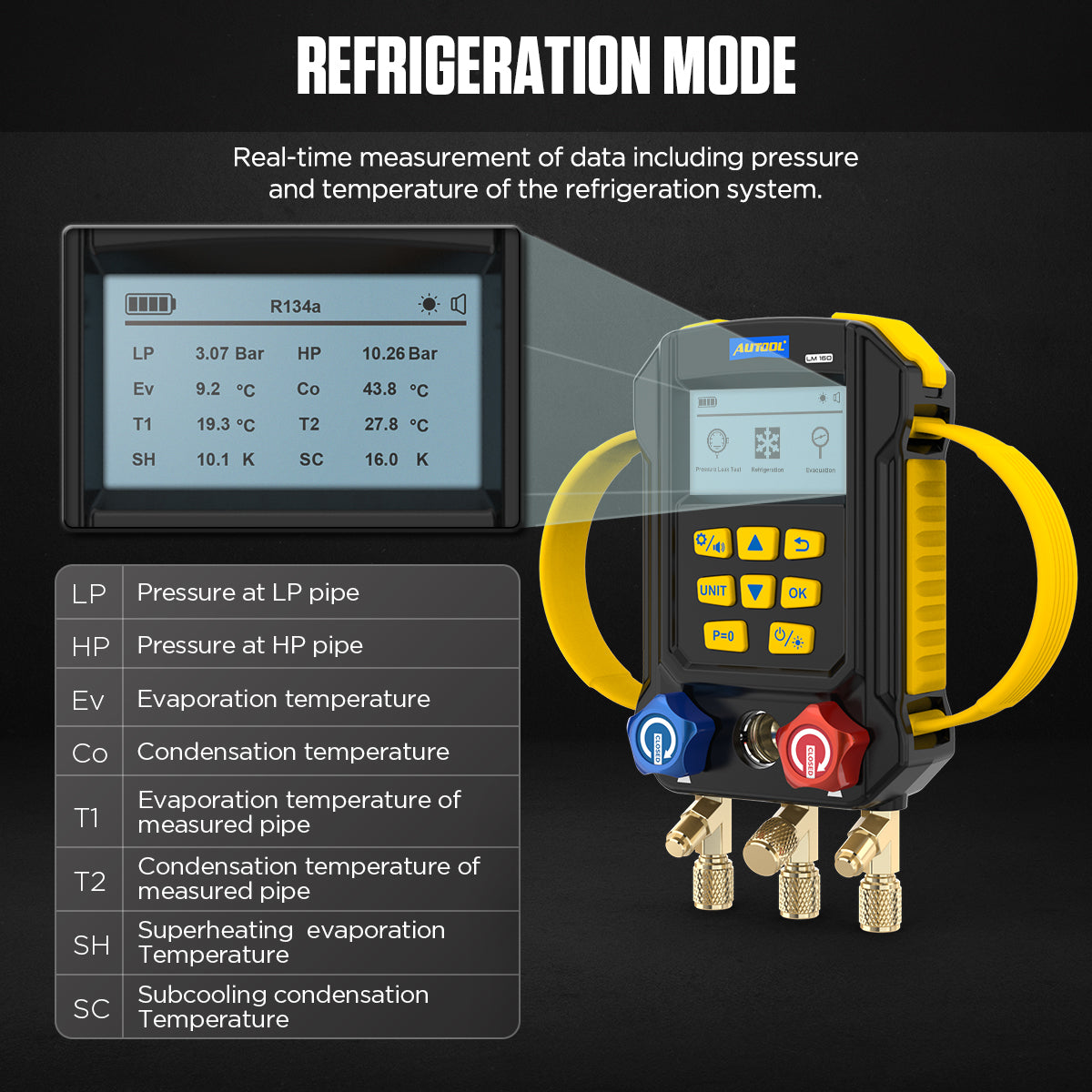 AUTOOL LM160 Refrigerant Leak Detector Digital Manifold Gauges
