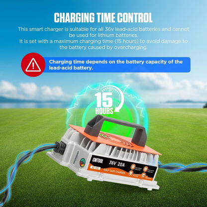 CMTOOL 36V 25A EZGO Golf Cart Charger, Smart Automatic Lead-Acid Battery Charger, IP67 Waterproof, Fast Charge with Trickle Mode, 16FT Cable