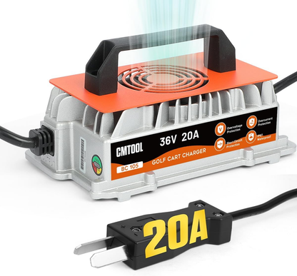 CMTOOL 36V 20 Amp Golf Cart Battery Charger, Fully Automatic Smart Trickle Charger for EZGO, Yamaha & Club Car, IP67 Waterproof, Crowfoot Plug, Lead-Acid Batteries