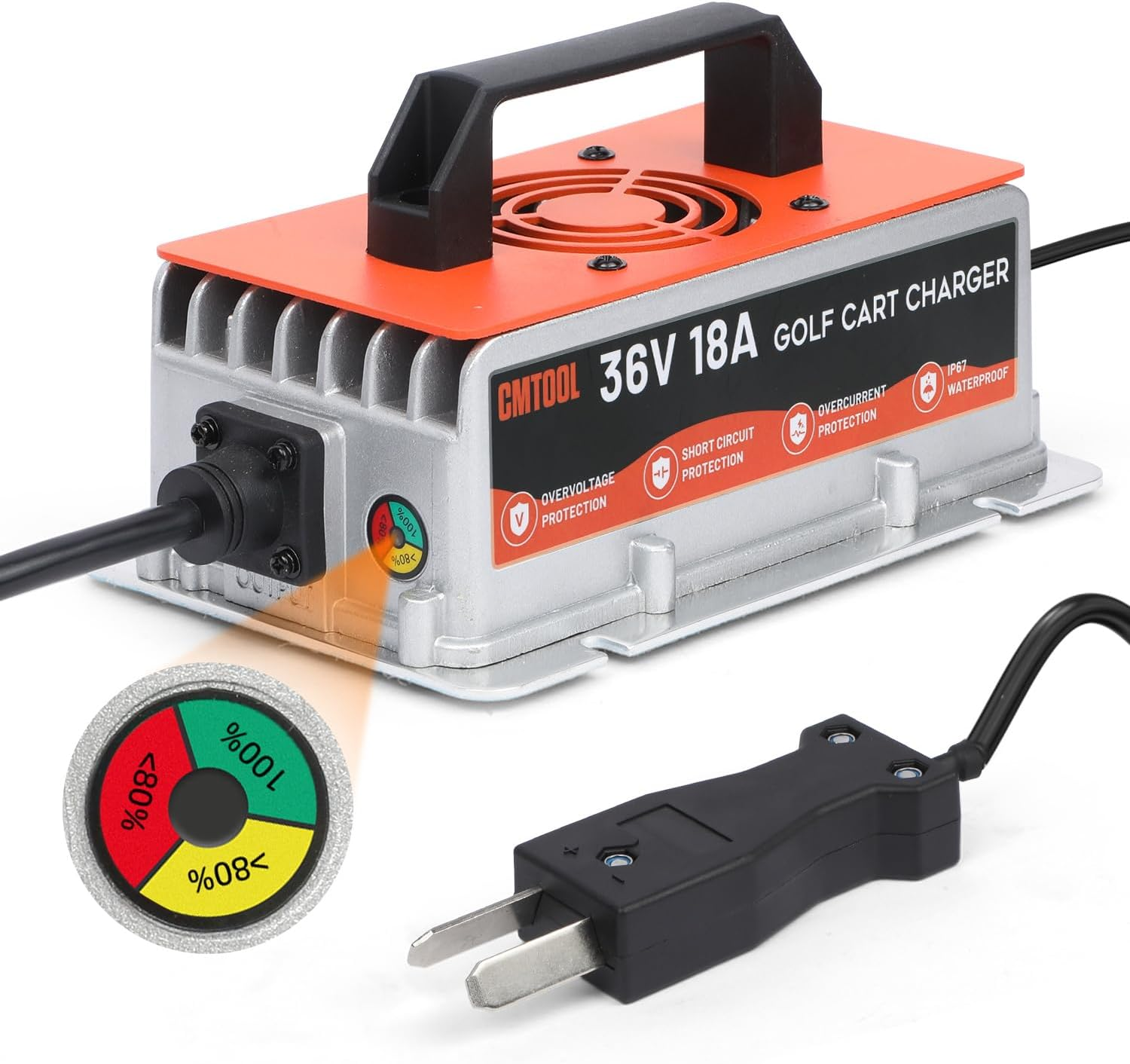 CMTOOL 36V 20 Amp Golf Cart Battery Charger, Fully Automatic Smart Trickle Charger for EZGO, Yamaha & Club Car, IP67 Waterproof, Crowfoot Plug, Lead-Acid Batteries