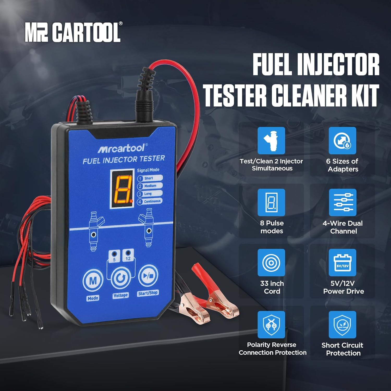 MRCARTOOL Fuel Pressure Tester Supports 12V Injectors Six Adapters