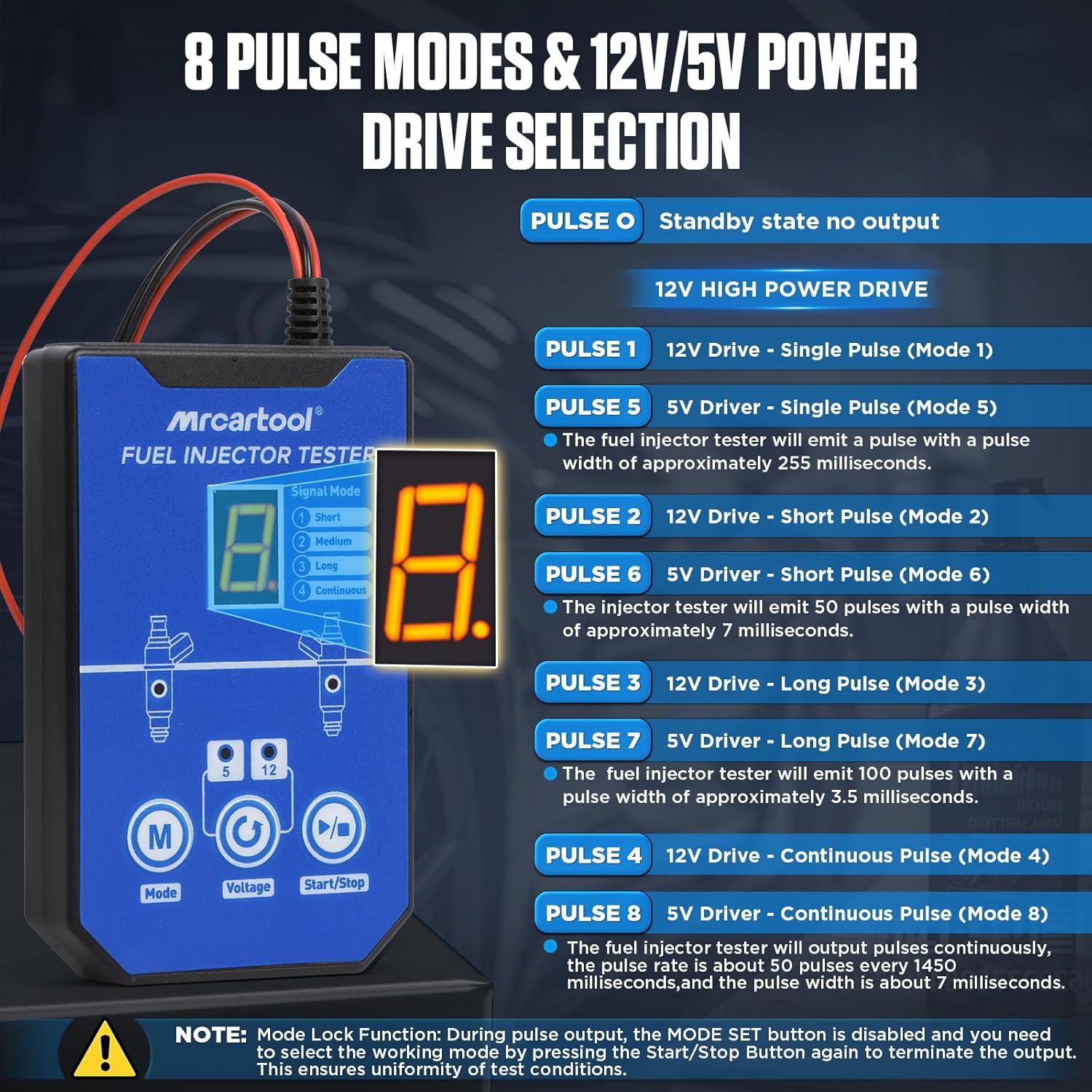 MRCARTOOL Fuel Pressure Tester Supports 12V Injectors Six Adapters