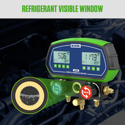 MR CARTOOL L302 Digital Manifold Gauge Set – 2-Valve Refrigerant Pressure Tester with 3 Hoses for HVAC & Air Conditioning Refrigeration Recharging