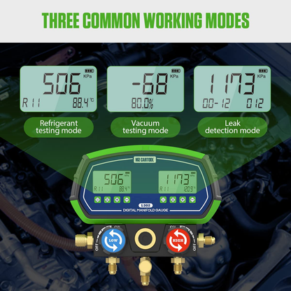 MR CARTOOL L302 Digital Manifold Gauge Set – 2-Valve Refrigerant Pressure Tester with 3 Hoses for HVAC & Air Conditioning Refrigeration Recharging