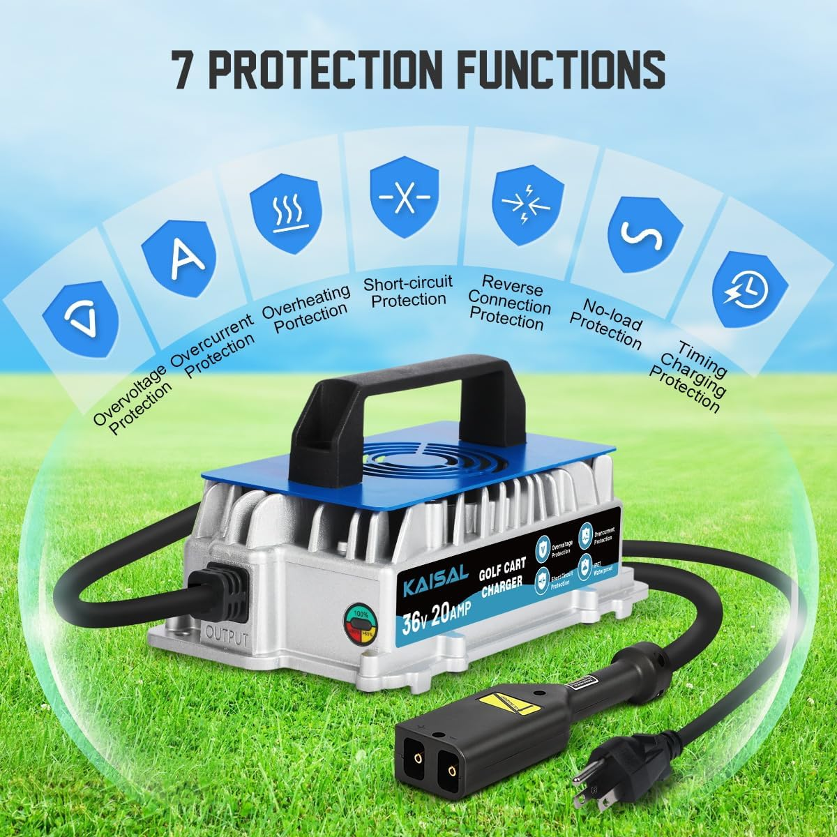 36 Volt Golf Cart Battery Charger for EZGO TXT, 20AMP 1250W EZ GO Golf Cart Charger IP67 Waterproof 36V 20A EZ GO Charger with EZGO TXT D-Plug, 4-6 hrs Full Charge, 16FT Cable, for Lead-Acid Battery