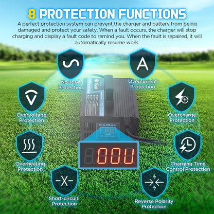 KAISAL 48V/58.4V 15A Lifepo4 Battery Charger - Onboard 48 Volt Lithium Golf Cart & Forklift Charger with IP68 Waterproof Removable Plug