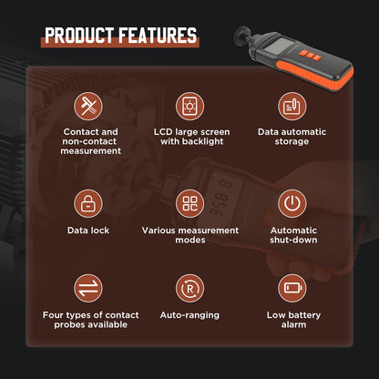 CMTOOL RPM Meter Digital Tachometer, 9.0-99999 RPM Gauge Kit, Handheld Contact and Non Contact Tachometer, High Precision