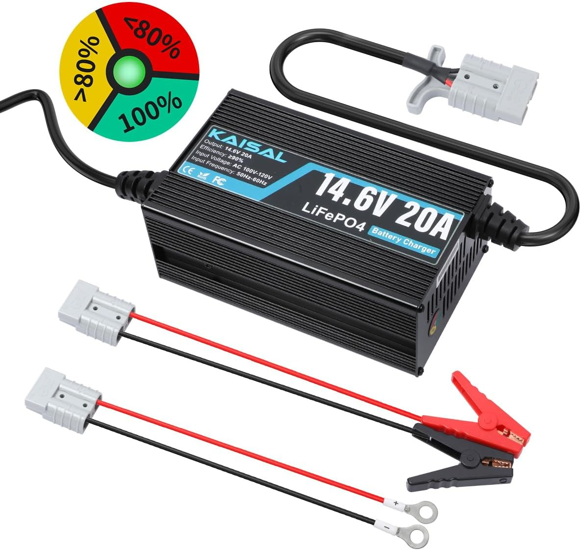 KAISAL 24V 20A Lithium Battery Charger for LiFePO4 - 29.2V with Wake-Up Function, 3 Connectors for RV, Boat, Truck, Marine & Solar Applications