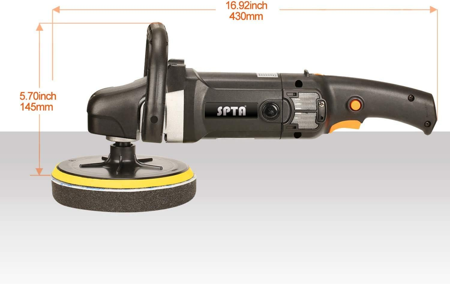 SPTA Polishing Machine, 125 mm/150 mm/180 mm Polisher with Variable Speed, Professional Set - Grinding Machine 1200 Watt Set + Polishing Sponge Accessory Set, Polishing Plate, Wool Disc for Car Boat