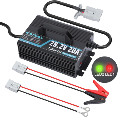 KAISAL 24V 20A Lithium Battery Charger for LiFePO4 - 29.2V with Wake-Up Function, 3 Connectors for RV, Boat, Truck, Marine & Solar Applications