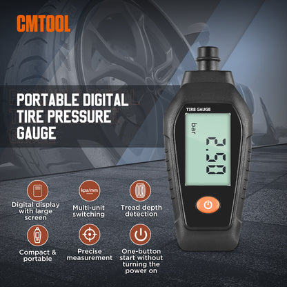 Digital Tyre Pressure Gauge 7.5~99PSI Tyre Depth Gauge Thread Checker 0~15mm