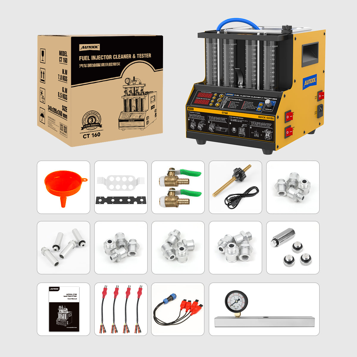 AUTOOL CT160 Fuel Injector Tester & Heating Ultrasonic Cleaner Machine