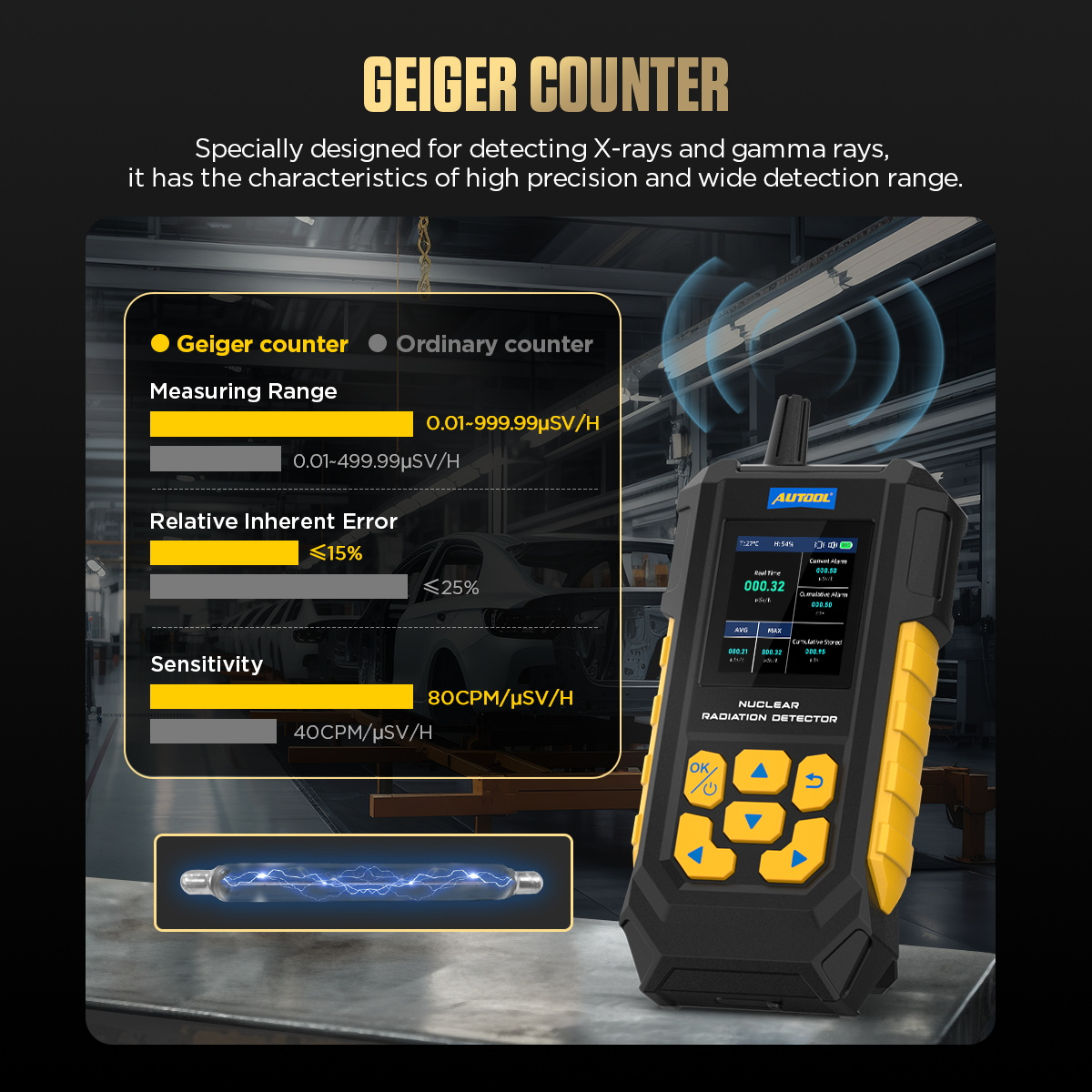 AUTOOL ND300 Geiger Counter Nuclear Radiation Detector Portable Handheld Beta Gamma X-ray
