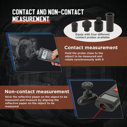 CMTOOL RPM Meter Digital Tachometer, 9.0-99999 RPM Gauge Kit, Handheld Contact and Non Contact Tachometer, High Precision