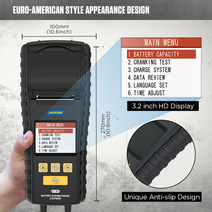 AUTOOL BT860 Battery Tester with Temperature Monitoring and Printing Capabilities