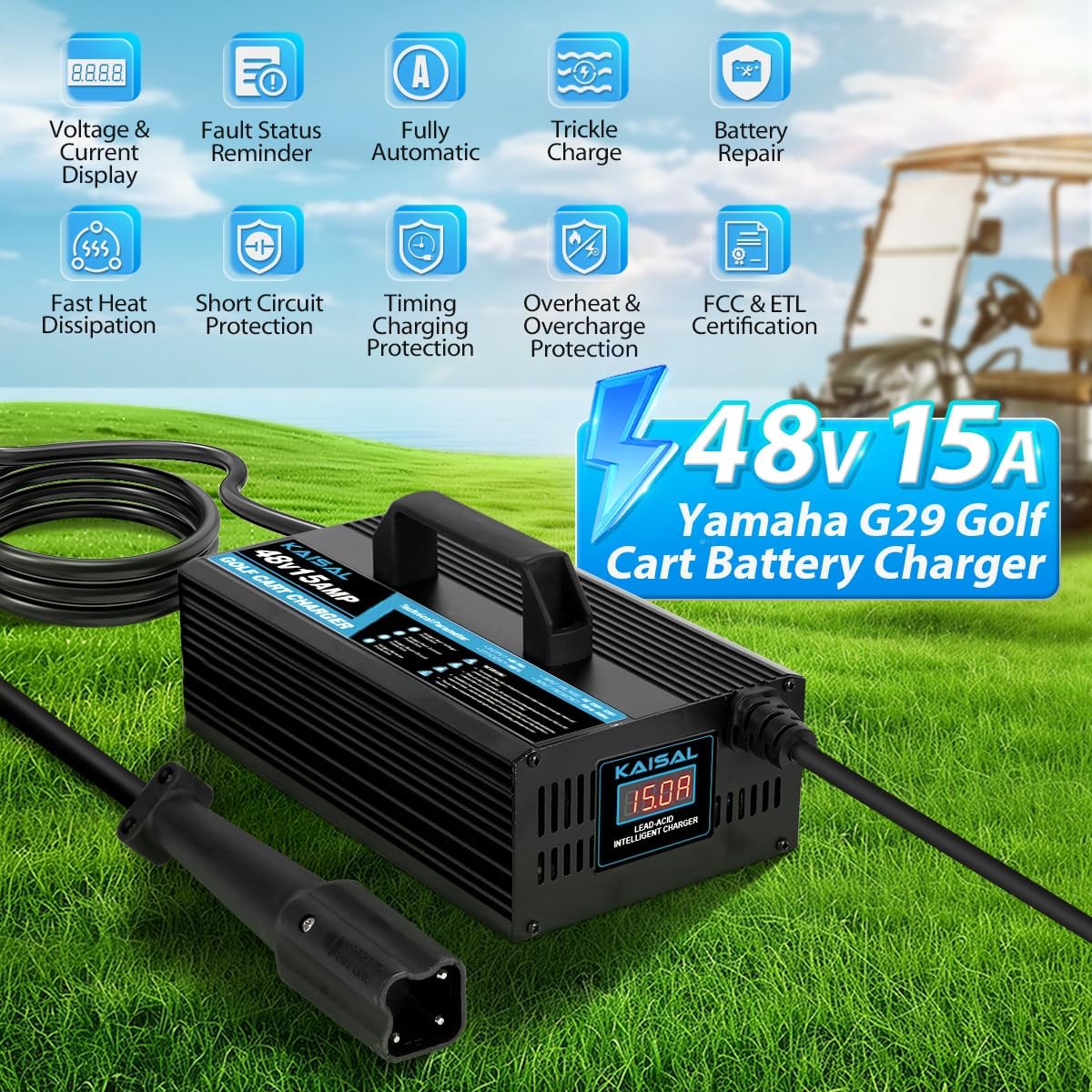 36 Volt Golf Cart Battery Charger for EZGO Yamaha Club Car Golf Carts, 18 Amp 36V Golf Cart Charger 36 Volt EZ GO Club Car Charger, Trickle Charge,5-7 Hours Full Charge,16FT Cord for Lead Acid Battery