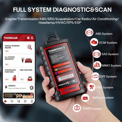 THINKCAR ThinkDiag 2 Thinkdiag2 ALL Software 1 Year Free Update Diagnostic tool Supports CAN FD DoIP, ECU Coding Active Test 15 Reset Function