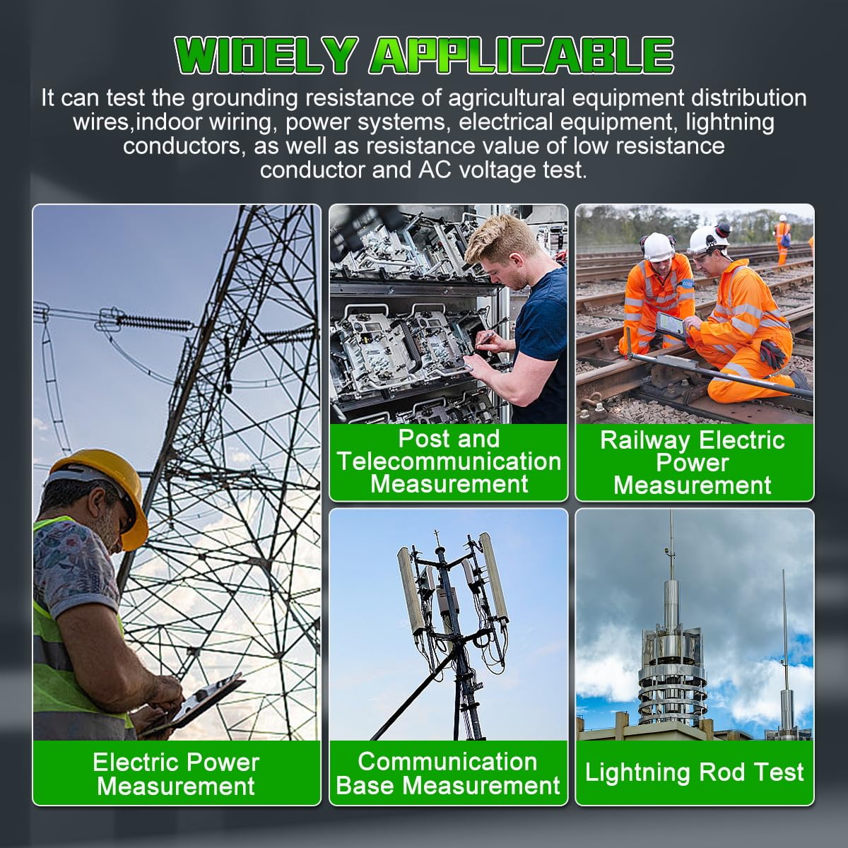 DUOYI Earth Ground Resistance Tester 0.03-2000Ω Soil Resistivity Meter,Upgraded Earth Resistance Tester Auto Measurement 600V AC Ground Voltage Meter with 6pcs 1.5V Batteries,Tool Bag