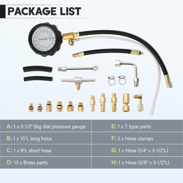 0-140PSI Fuel Pressure Gauge Kit | Fuel Injection Pump Pressure Tester Gauge Kit, TU-114 Oil Pressure Tester Tool for Motorcycles Cars Trucks
