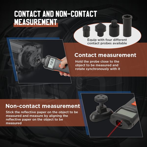 CMTOOL RPM Meter Digital Tachometer, 9.0-99999 RPM Gauge Kit, Handheld Contact and Non Contact Tachometer, High Precision