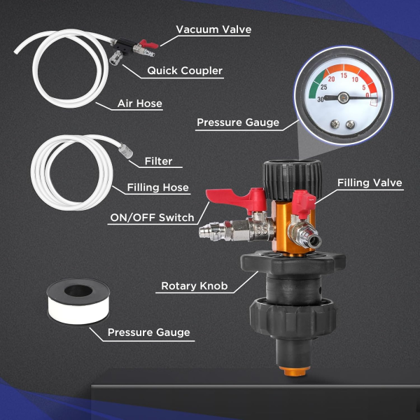 MR CARTOOL Coolant Vacuum Refill Tool Kit with Pressure Gauge, 5 Adapters & Air Connectors for Radiator and Heater Core