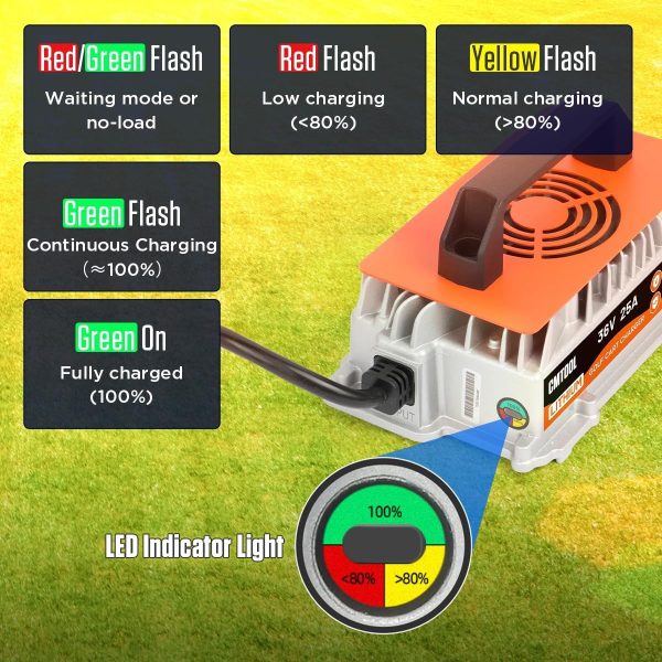 CMTOOL 36V 25A Lithium Battery Charger, 1250W 43.8V Fast Charging for Golf Carts