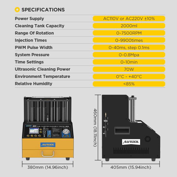 AUTOOL Automotive 6-Cylinder EFI,FSI,GDI Fuel Injector Cleaning Machine