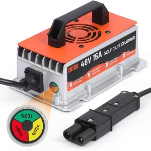 CMTOOL 48V 15A Golf Cart Battery Charger for Yamaha G19 G22, Smart Automatic Trickle Charger, 2-Pin Binocular Plug, IP67 Waterproof, for 48V Lead-Acid Batteries
