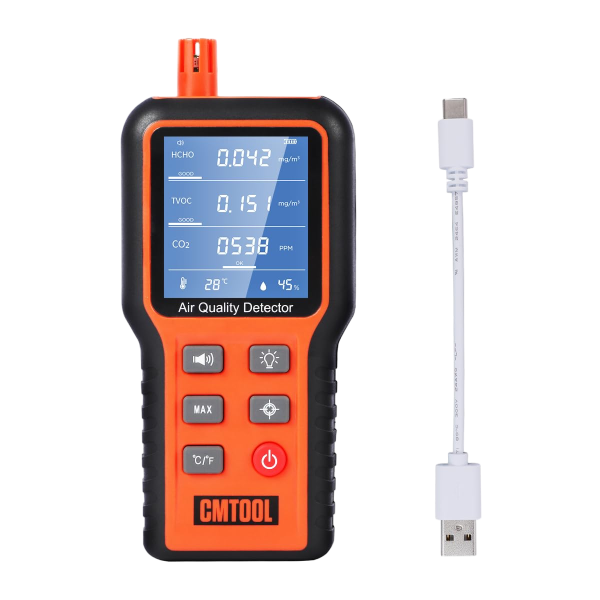 CMTOOL Air Quality Monitor Indoor Air Quality Meter, Air Quality Tester Sensor, Carbon Dioxide Formaldehyde Detector, Home Air Test Kit HCHO TVOC CO2 Monitor with Rechargeable Battery