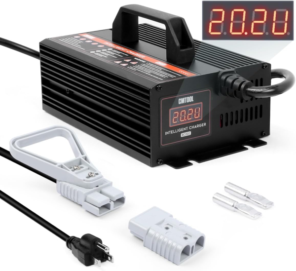 CMTOOL 24V 20A Smart Forklift Battery Charger – Fully Automatic Lead-Acid Charger with LCD Display for Pallet Jack, Floor Scrubber & Golf Cart