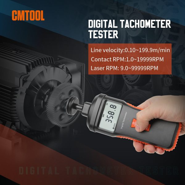 CMTOOL RPM Meter Digital Tachometer, 9.0-99999 RPM Gauge Kit, Handheld Contact and Non Contact Tachometer, High Precision