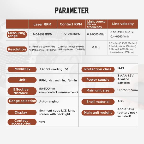 CMTOOL RPM Meter Digital Tachometer, 9.0-99999 RPM Gauge Kit, Handheld Contact and Non Contact Tachometer, High Precision