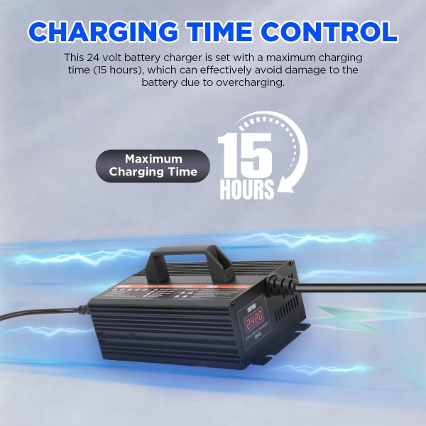 CMTOOL 24V 20A Smart Forklift Battery Charger – Fully Automatic Lead-Acid Charger with LCD Display for Pallet Jack, Floor Scrubber & Golf Cart