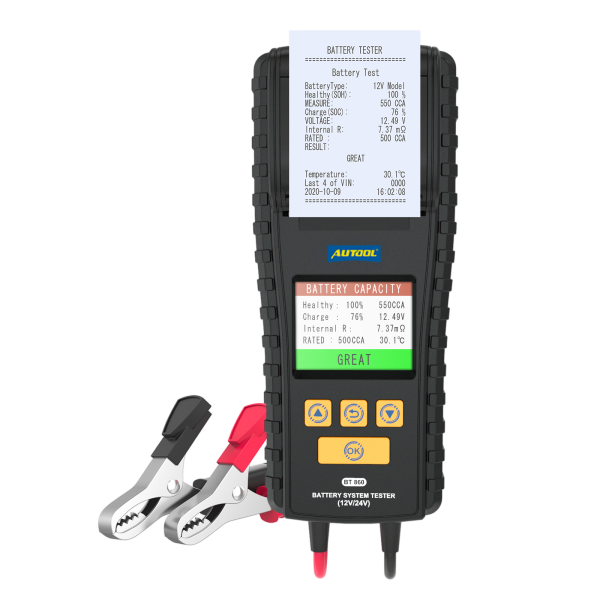 AUTOOL BT860 Battery Tester with Temperature Monitoring and Printing Capabilities